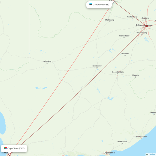 Air Botswana flights between Gaborone and Cape Town
