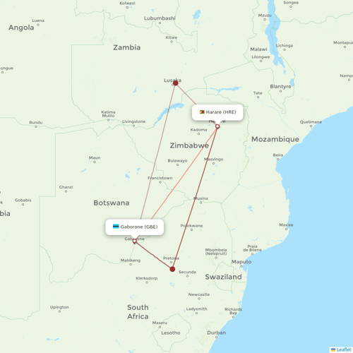Air Botswana flights between Gaborone and Harare