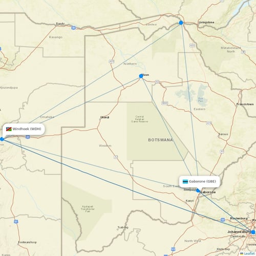 Air Botswana flights between Gaborone and Windhoek