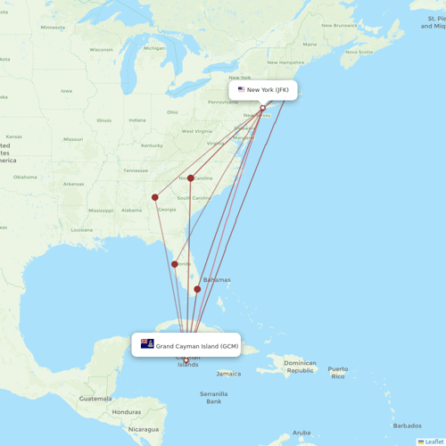 Cayman Airways flights between Grand Cayman Island and New York