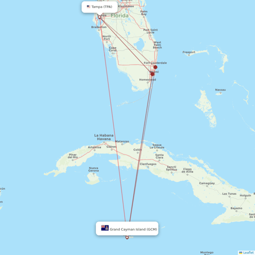 Cayman Airways flights between Grand Cayman Island and Tampa