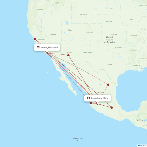 VivaAerobus flights between Guadalajara and Los Angeles