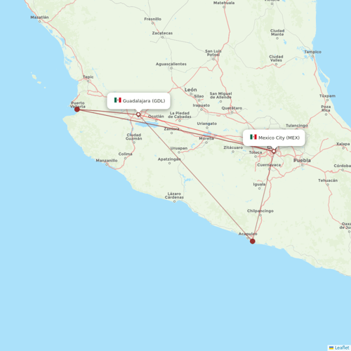 Aeromexico flights between Guadalajara and Mexico City