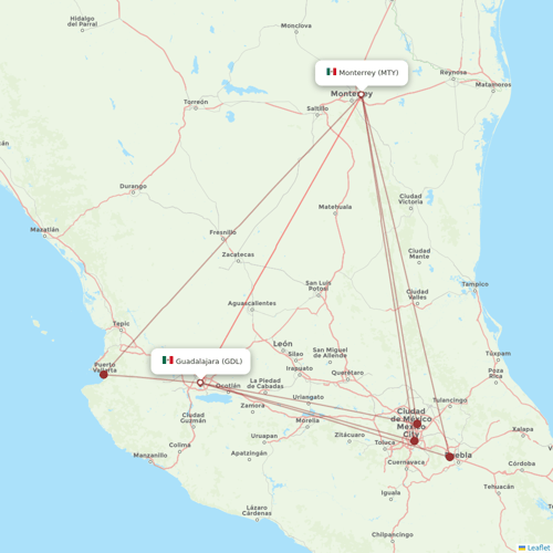 VivaAerobus flights between Guadalajara and Monterrey