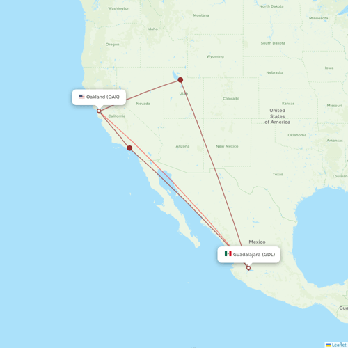 Volaris flights between Guadalajara and Oakland