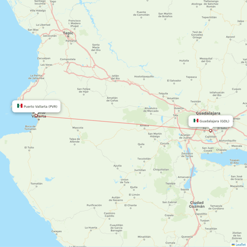 Volaris flights between Guadalajara and Puerto Vallarta