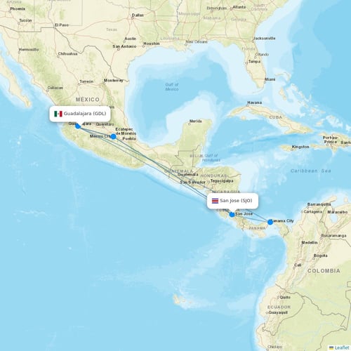 Volaris Costa Rica flights between Guadalajara and San Jose