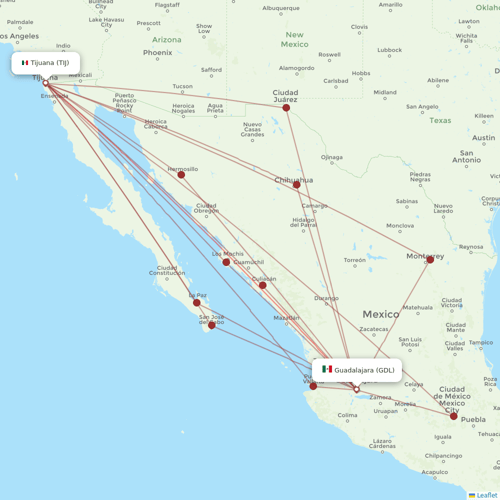 VivaAerobus flights between Guadalajara and Tijuana