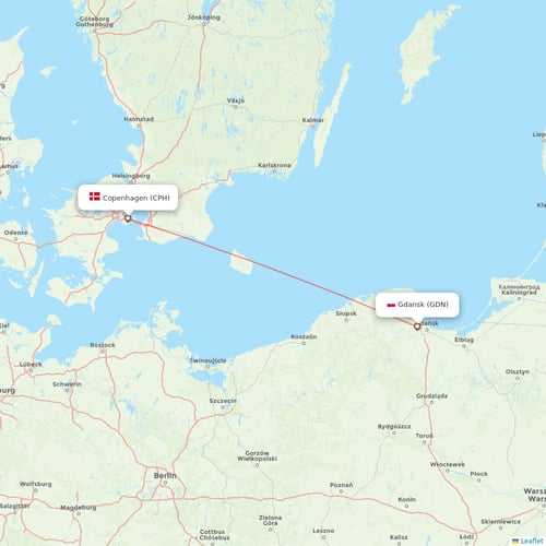 Scandinavian Airlines flights between Gdansk and Copenhagen