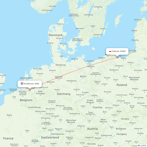 Wizz Air flights between Gdansk and Eindhoven