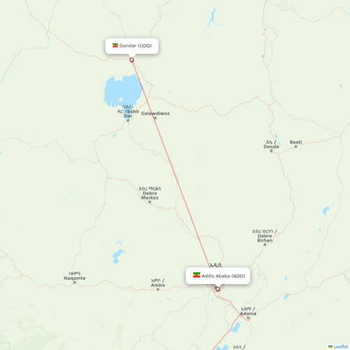 Ethiopian Airlines flights between Gondar and Addis Ababa