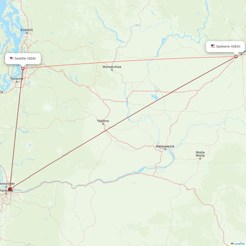 Delta Air Lines flights between Spokane and Seattle