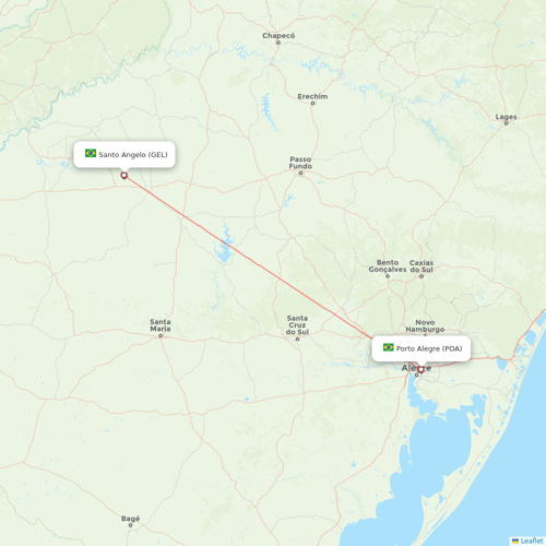 Passaredo flights between Santo Angelo and Porto Alegre