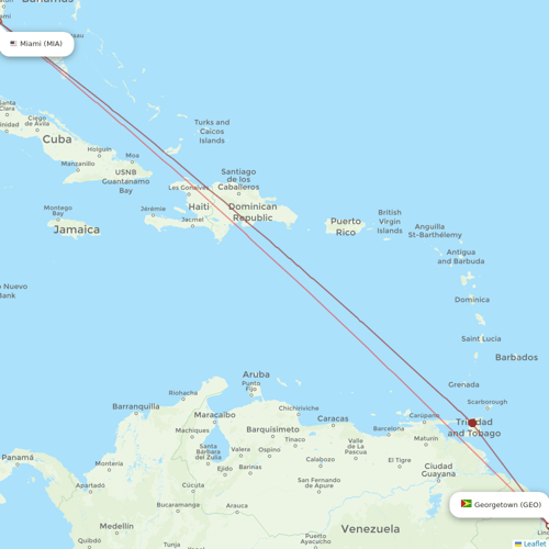 Surinam Airways flights between Georgetown and Miami