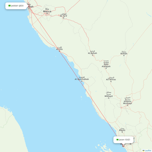 Saudia flights between Jazan and Jeddah
