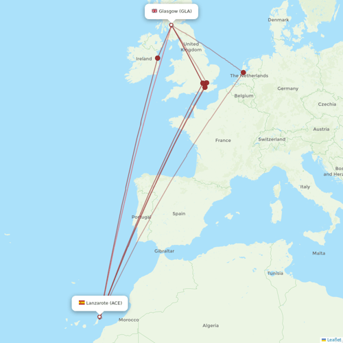 Jet2 flights between Glasgow and Lanzarote