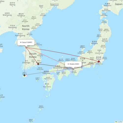 Korean Air flights between Seoul and Osaka