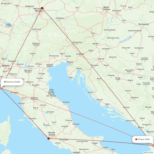 Albawings flights between Genoa and Tirana