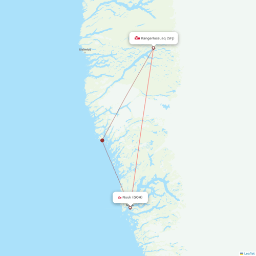 AirGlow Aviation Services flights between Nuuk and Kangerlussuaq