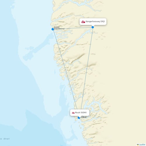 Air Greenland flights between Nuuk and Kangerlussuaq
