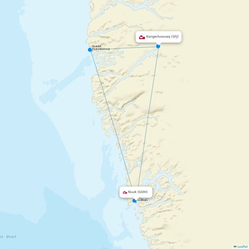 AirGlow Aviation Services flights between Nuuk and Kangerlussuaq