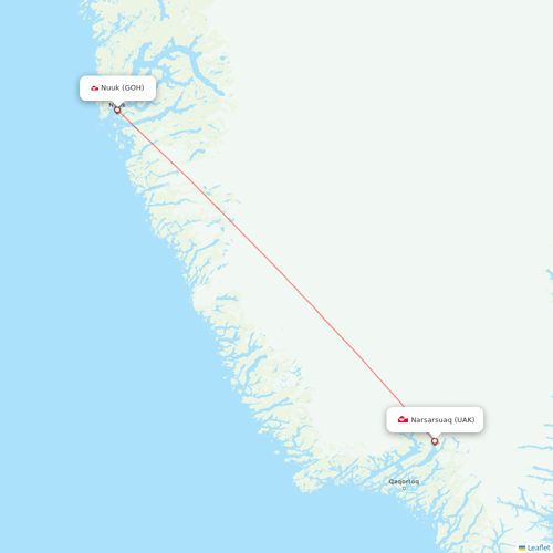 AirGlow Aviation Services flights between Nuuk and Narsarsuaq