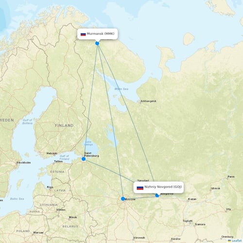 Pegas Fly flights between Nizhniy Novgorod and Murmansk