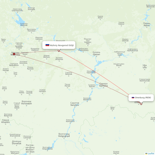 UVT Aero flights between Nizhniy Novgorod and Orenburg