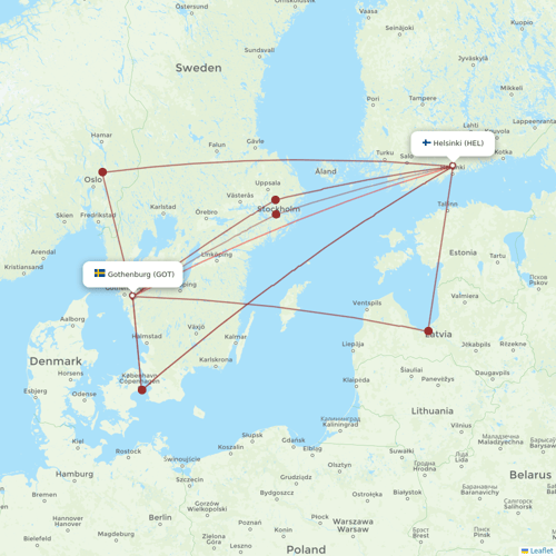 Finnair flights between Gothenburg and Helsinki