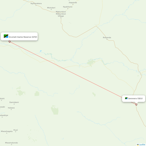 Coastal Aviation flights between Grumeti Game Reserve and Seronera