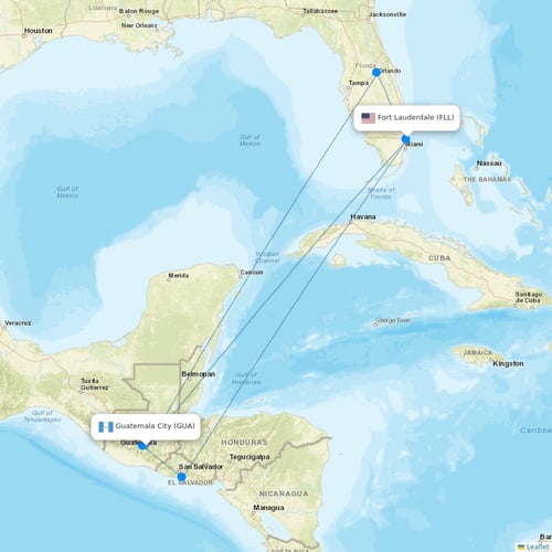 Spirit Airlines flights between Guatemala City and Fort Lauderdale