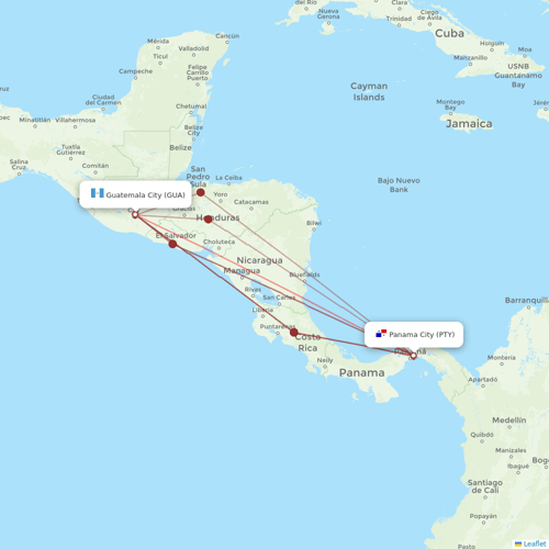 Copa Airlines flights between Guatemala City and Panama City