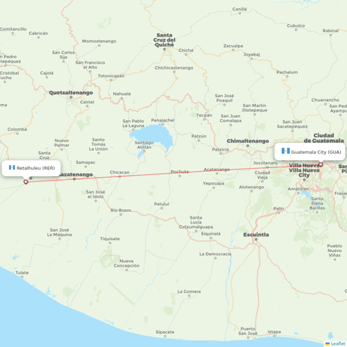 TAG flights between Guatemala City and Retalhuleu
