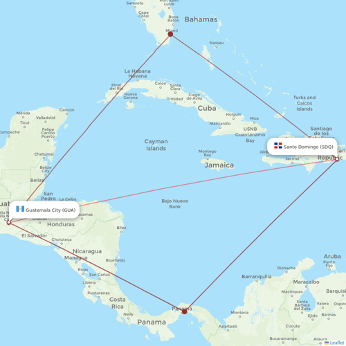 Asian Air flights between Guatemala City and Santo Domingo