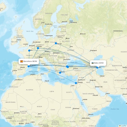AZAL Azerbaijan Airlines flights between Baku and Barcelona