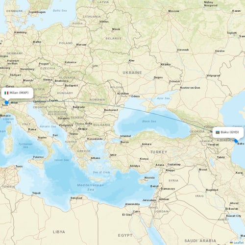 AZAL Azerbaijan Airlines flights between Baku and Milan