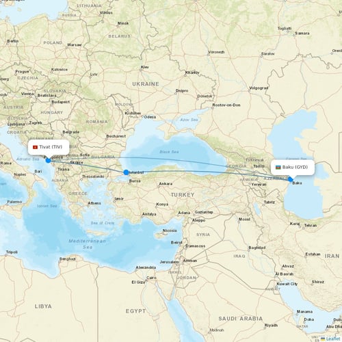 Interjet flights between Baku and Tivat