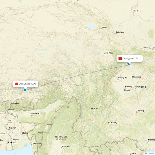 Tibet Airlines flights between Guangyuan and Lhasa/Lasa