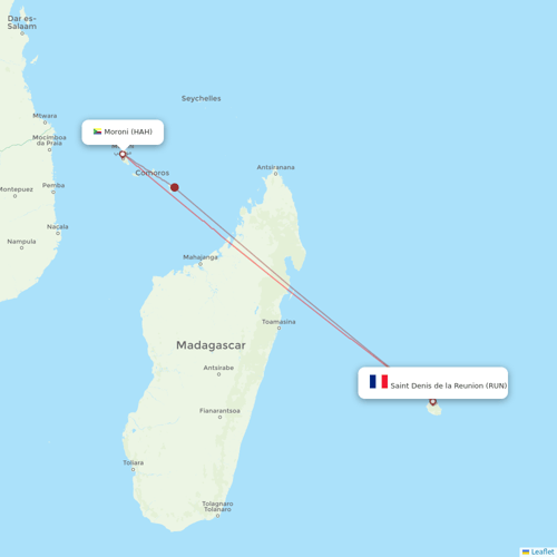 Air Austral flights between Moroni and Saint Denis de la Reunion