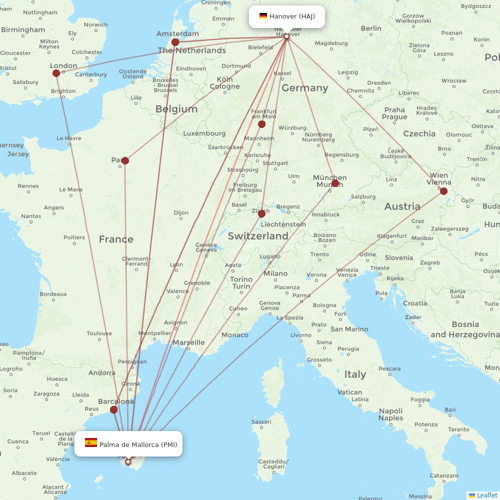 Corendon Airlines Europe flights between Hanover and Palma de Mallorca