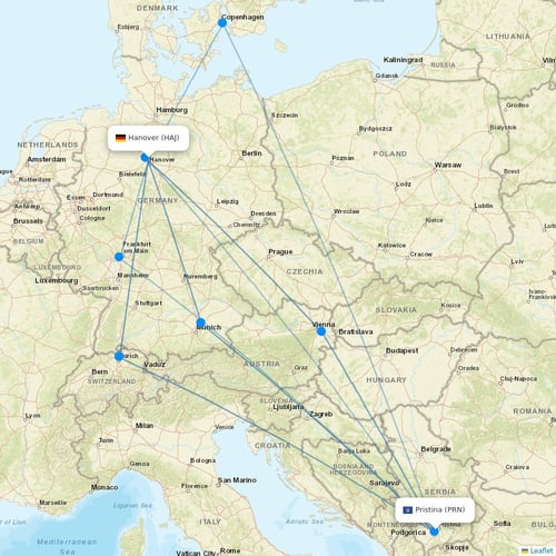 Cardiff Aviation Malta flights between Hanover and Pristina
