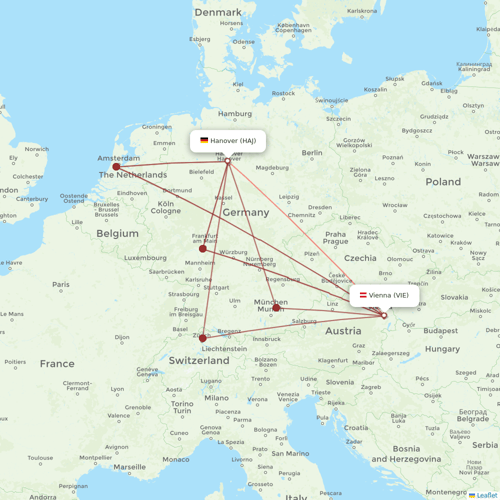 Austrian flights between Hanover and Vienna