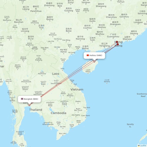 Hainan Airlines flights between Haikou and Bangkok
