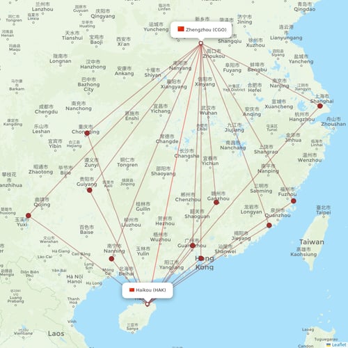 9 Air Co flights between Haikou and Zhengzhou