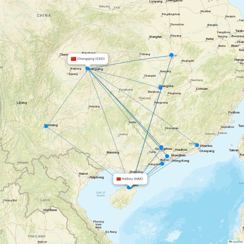 Hainan Airlines flights between Haikou and Chongqing