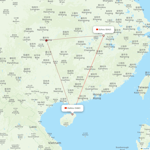Guangxi Beibu Gulf Airlines flights between Haikou and Ezhou