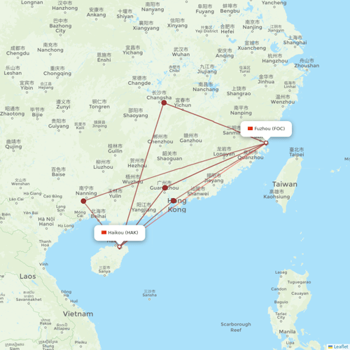 Fuzhou Airlines flights between Haikou and Fuzhou