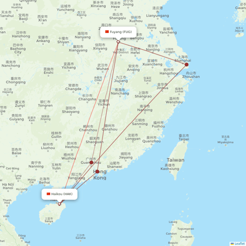 Guangxi Beibu Gulf Airlines flights between Haikou and Fuyang