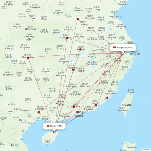 Hainan Airlines flights between Haikou and Hangzhou