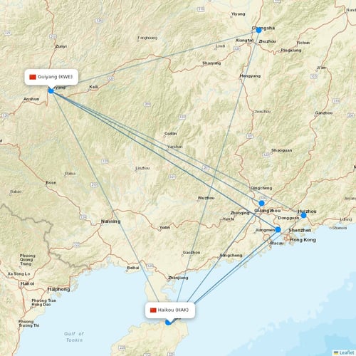 Hainan Airlines flights between Haikou and Guiyang
